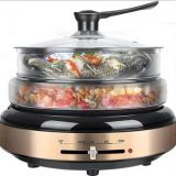 電火鍋廠家批發(fā) 多功能家用韓式電熱鍋3合1電煮鍋電蒸鍋禮品贈品