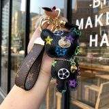 歐美潮流鑰匙扣個性小熊皮質(zhì)鑰匙扣創(chuàng)意汽車鑰匙鏈男女情侶包掛件