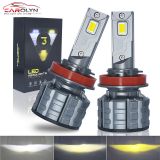 新款三色汽車(chē)led大燈雙色爆閃h7led燈黃白遠(yuǎn)近一體h4 h11三色燈泡